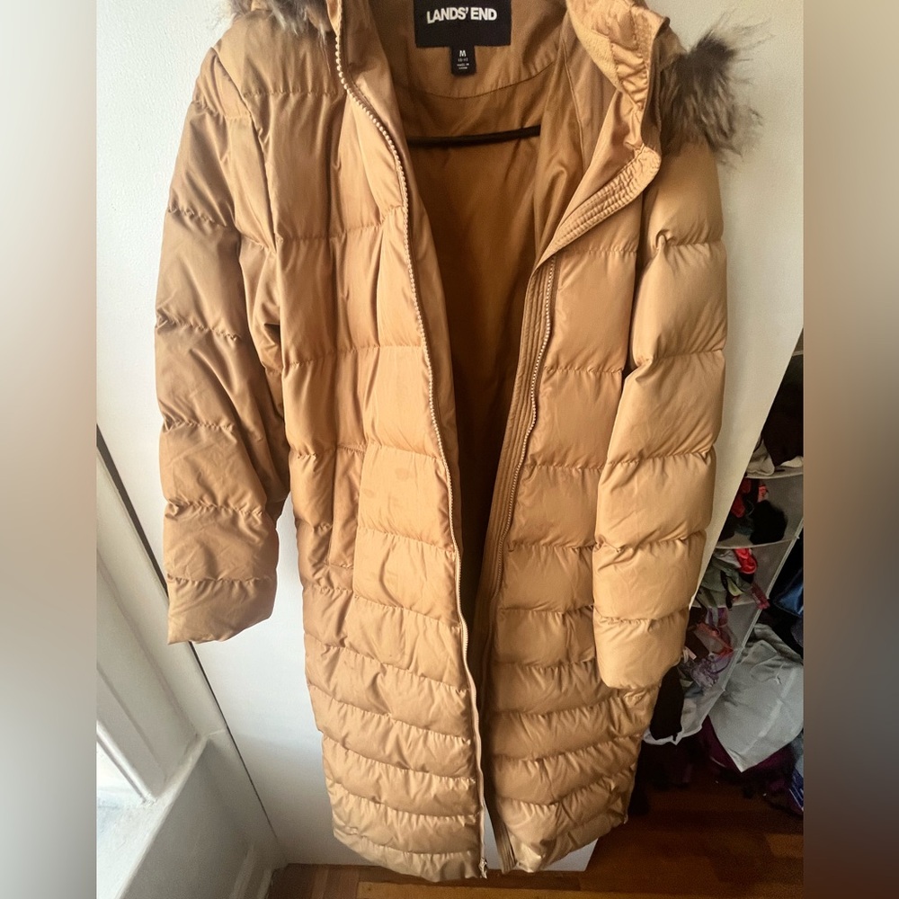 Tan Lands Ends winter coat - ankle length